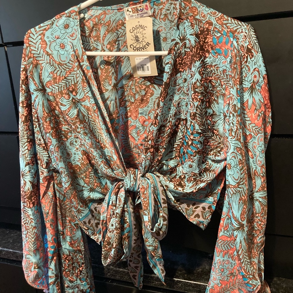 Blue and orangeish/pink fly away/wrap size large